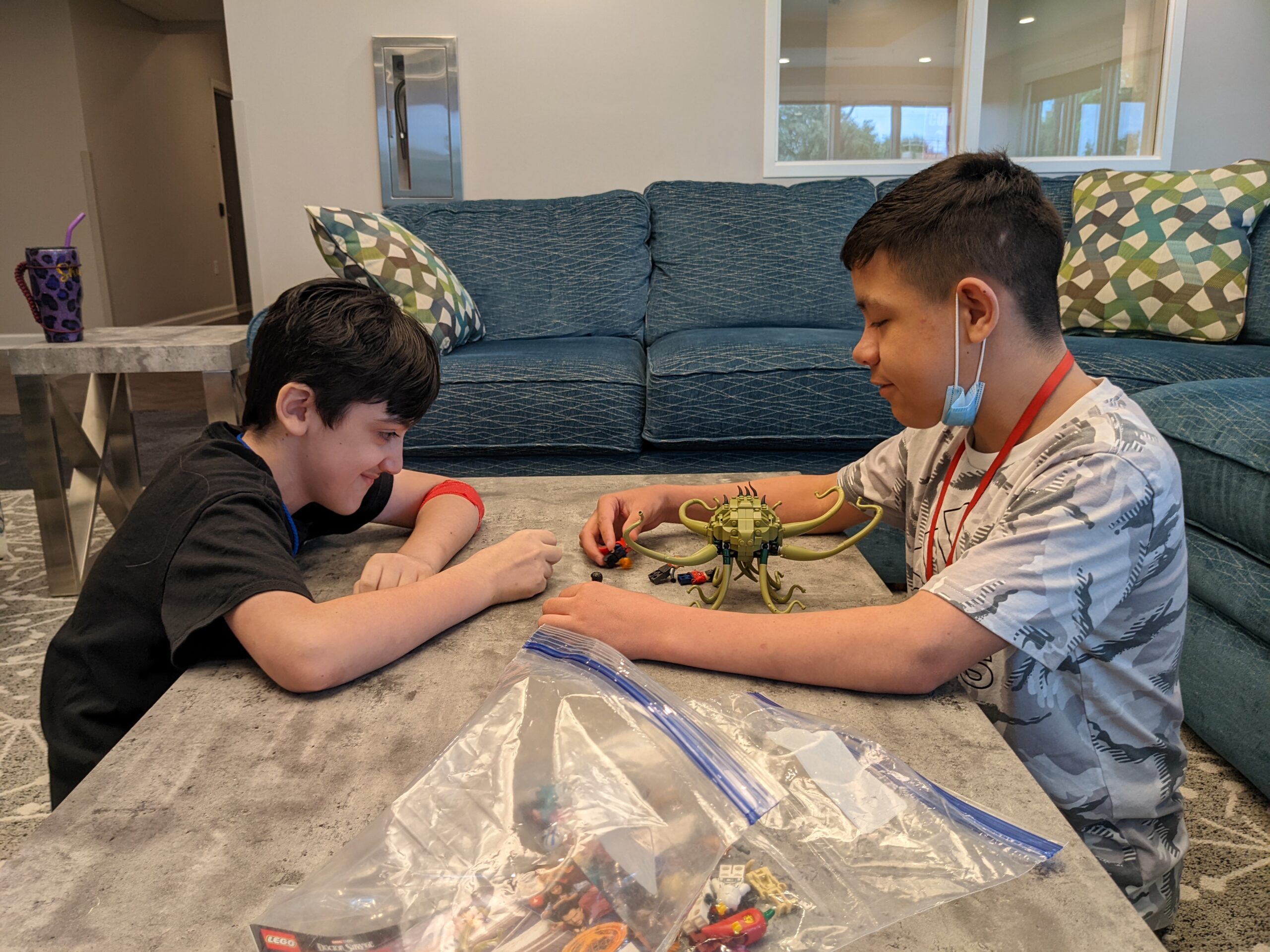 Daniel and Jonathan playing with legos