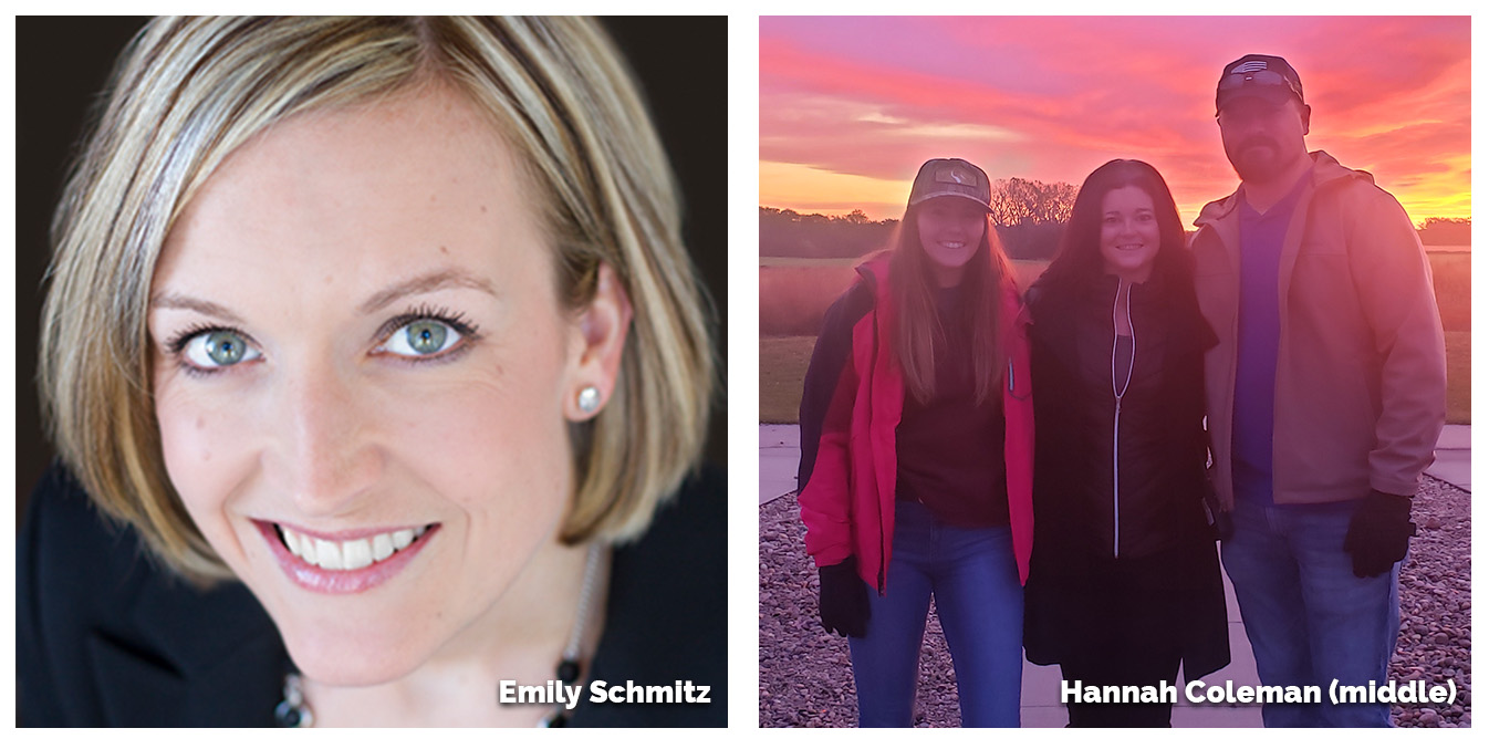 collage of photos, one with Emily Schmitz, the other with Hannah Coleman and two other Sporting Clays volunteers